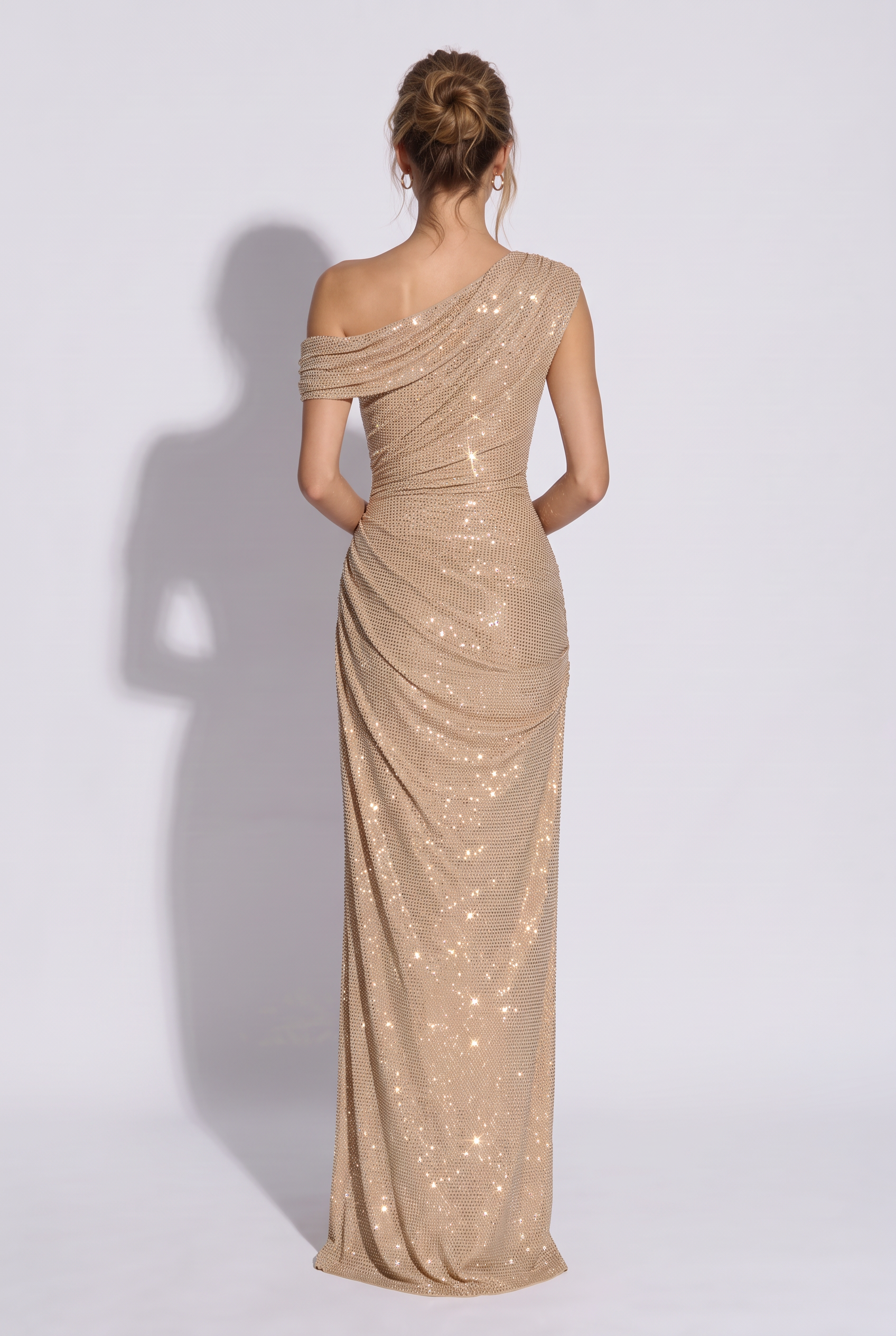 Vanessa Rhinestones Gold Maxi Dress
